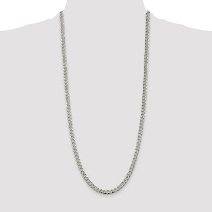 Sterling Silver Rhodium-plated 5.5mm Pave Curb Chain
