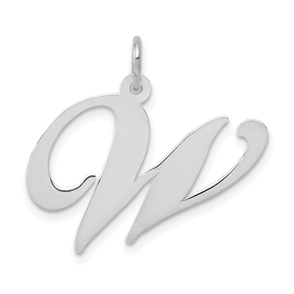 14k White Gold Large Fancy Script Letter W Initial Charm Pendant for Women