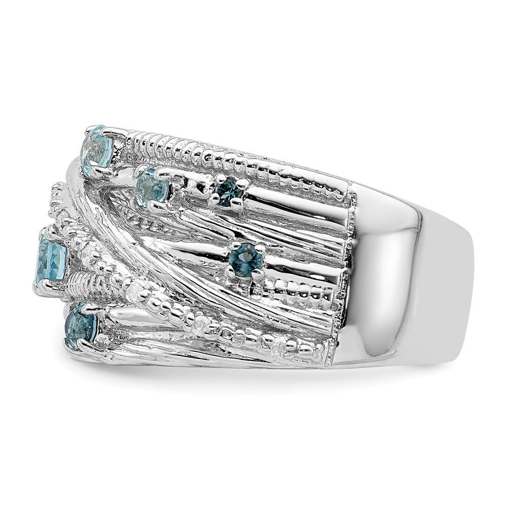 Sterling Silver Rhodium-plated London Blue Topaz and Diamond Ring Size 7