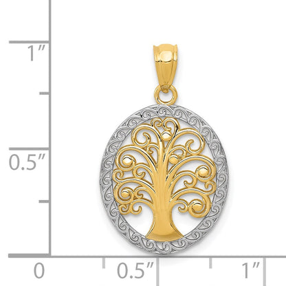 14k Yellow Gold  Rhodium Tree of Life Pendant for Women