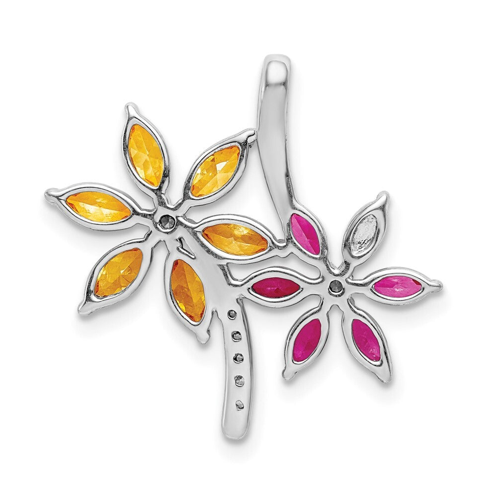 14k White Gold Diamond and 2.20 Citrine Pink Tourmaline Flower Pendant for Women