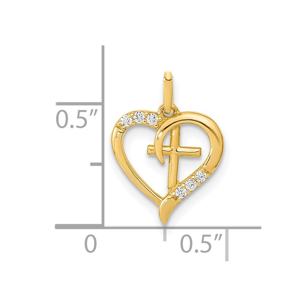 14k Yellow Gold Polished Open Heart with Cross and CZ Pendant
