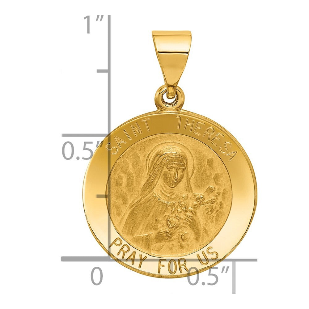 14k Yellow Gold Polished and Satin St Theresa Medal Hollow Pendant for Women