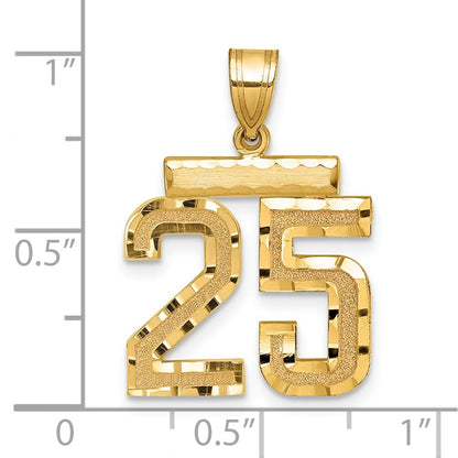 14k Yellow Gold Medium Diamond-cut Number 25 Charm Pendant for Women