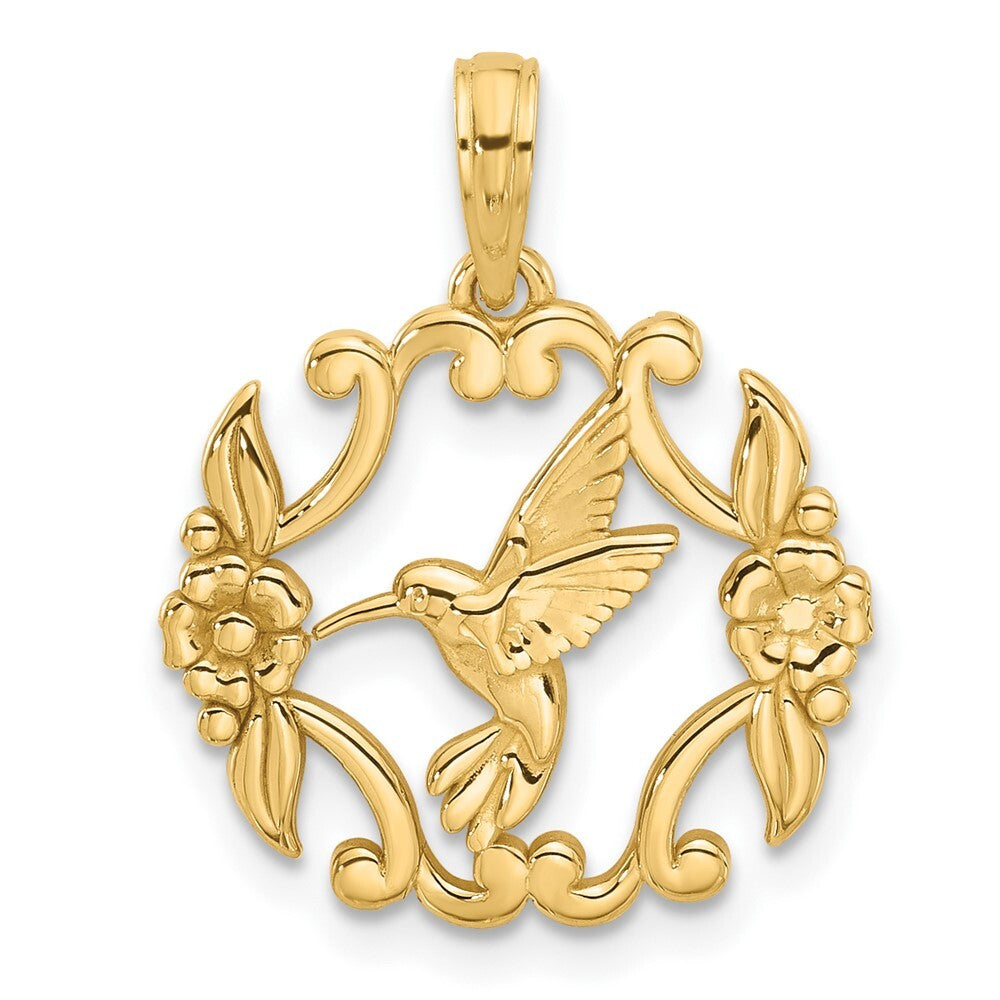 14k Yellow Gold Polished Fancy Hummingbird Charm Pendant for Women