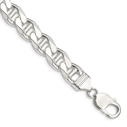 Sterling Silver 10.8mm Diamond-Cut Flat Anchor Curb Chain Bracelet