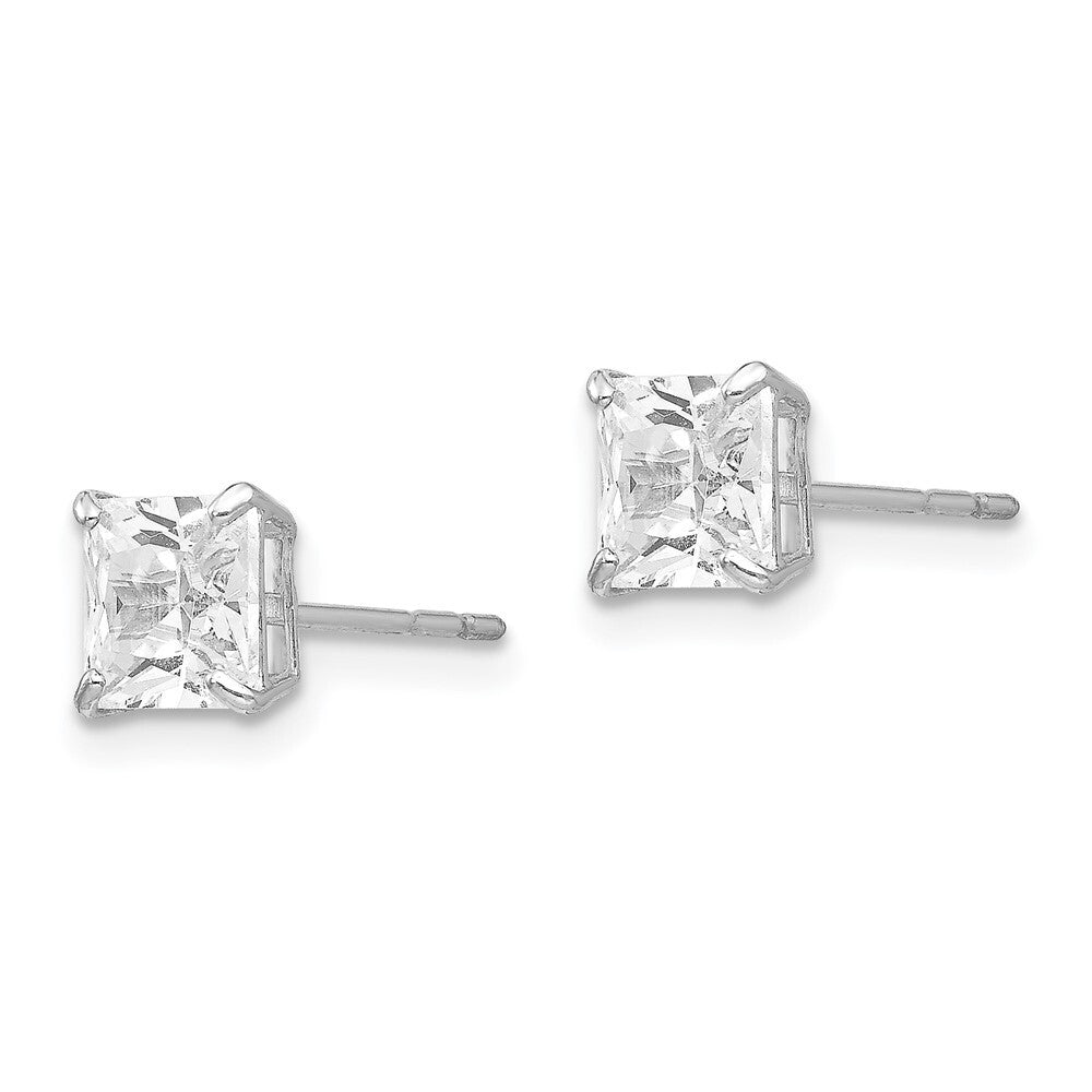14k White Gold 5mm Square Cubic Zirconia Stud Earrings Gift for Women