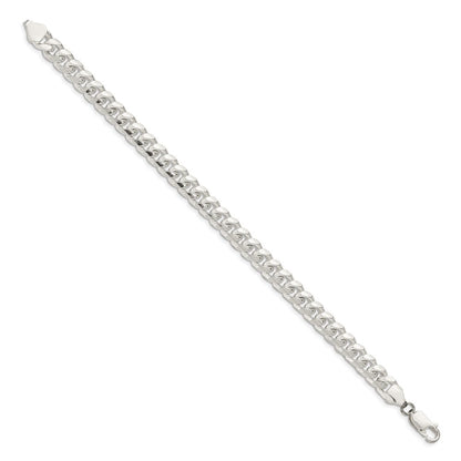 Sterling Silver 7.35mm Domed w/ Side Diamond-Cut Curb Chain Bracelet