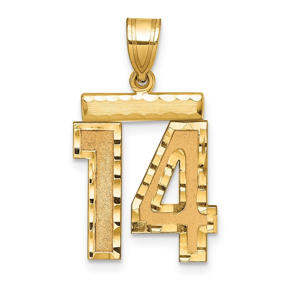14k Yellow Gold Medium Diamond-cut Number 14 Charm Pendant for Women