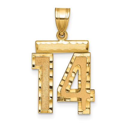 14k Yellow Gold Medium Diamond-cut Number 14 Charm Pendant for Women