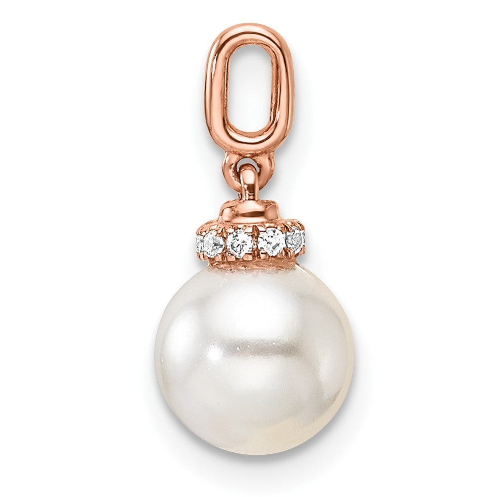14K Rose Gold  1/20 carat Diamond and White Freshwater Cultured Pearl Pendant