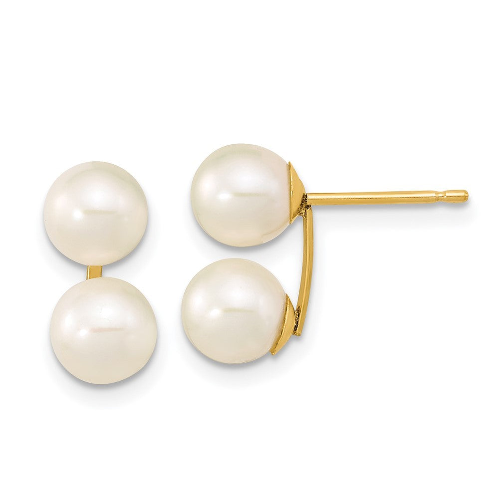 14k Yellow Gold 6-7mm White Round Freshwater Cultured Double Pearl Earrings