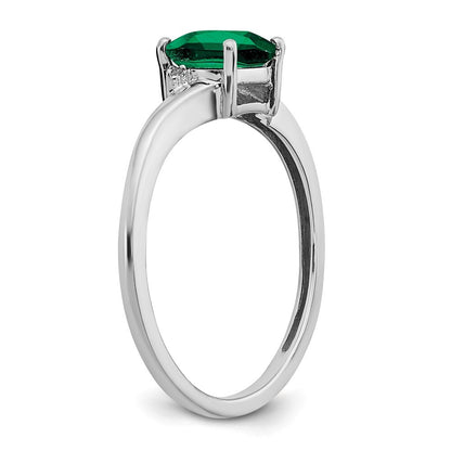 Sterling Silver Rhodium-plated Created Emerald and Diamond Ring Size 6