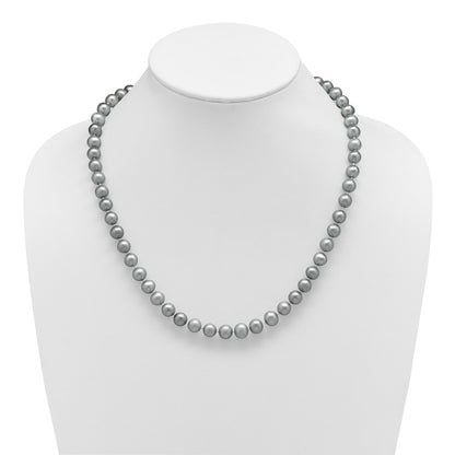 Sterling Silver Rhodium-plated 8-9mm Grey Cultured Pearl Necklace 20"