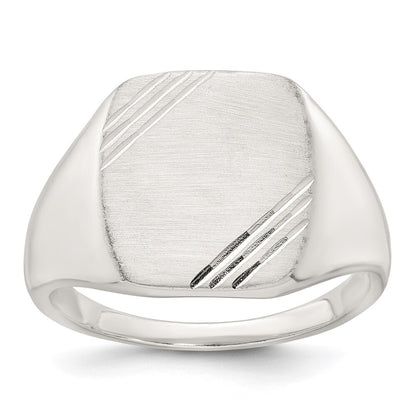 Sterling Silver Polished Brushed and Grooved Men's Signet Ring Size 10