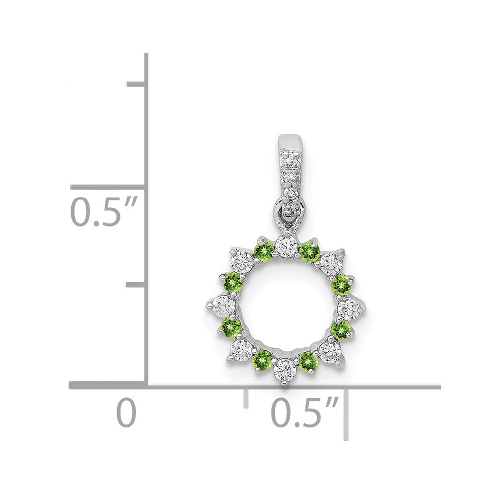 14k White Gold Diamond and .08 Peridot Fancy Circle Pendant for Women