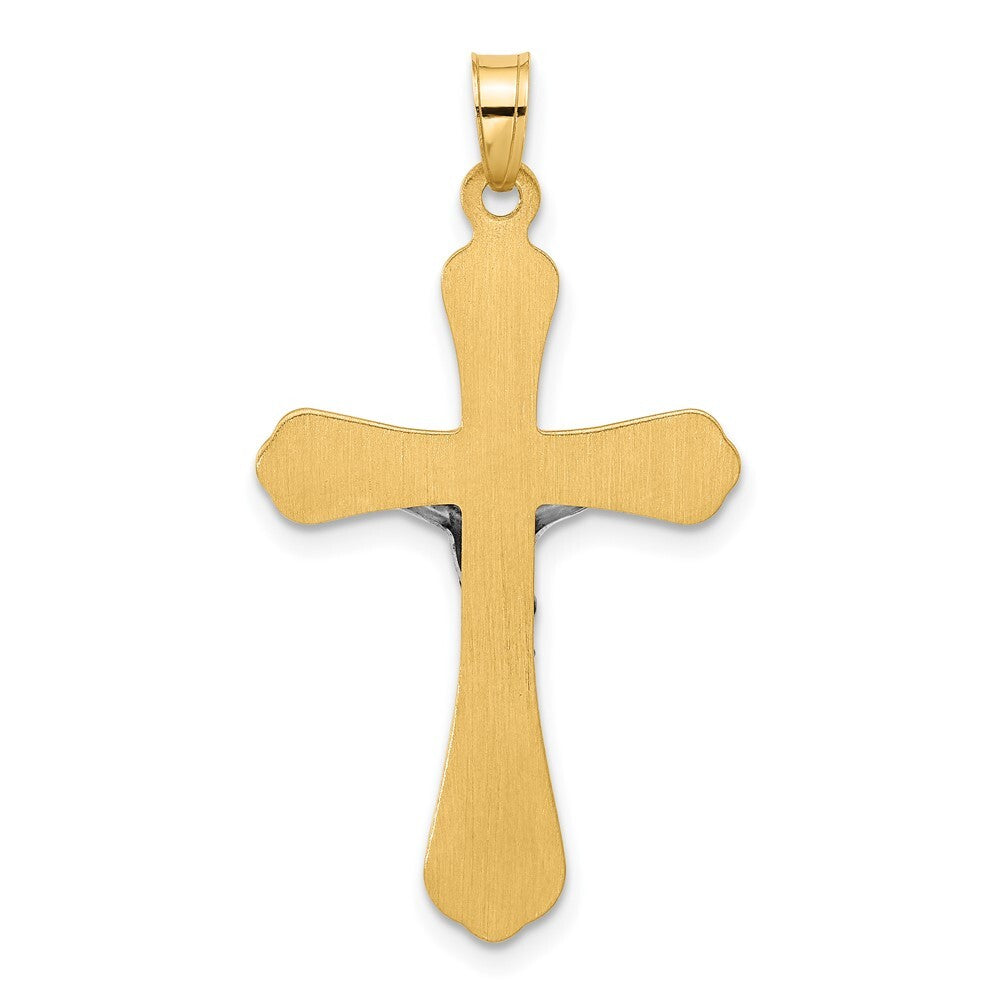 14k Two-tone Gold Grooved Hollow INRI Crucifix Pendent for Women