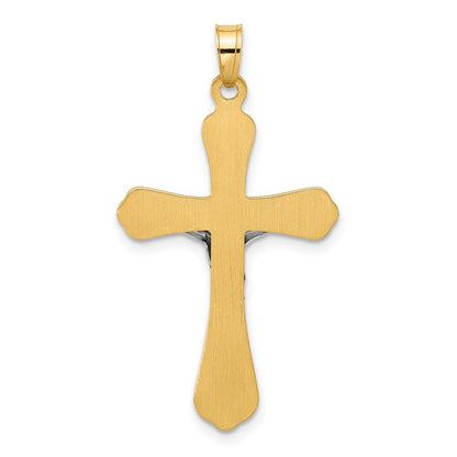 14k Two-tone Gold Grooved Hollow INRI Crucifix Pendent for Women