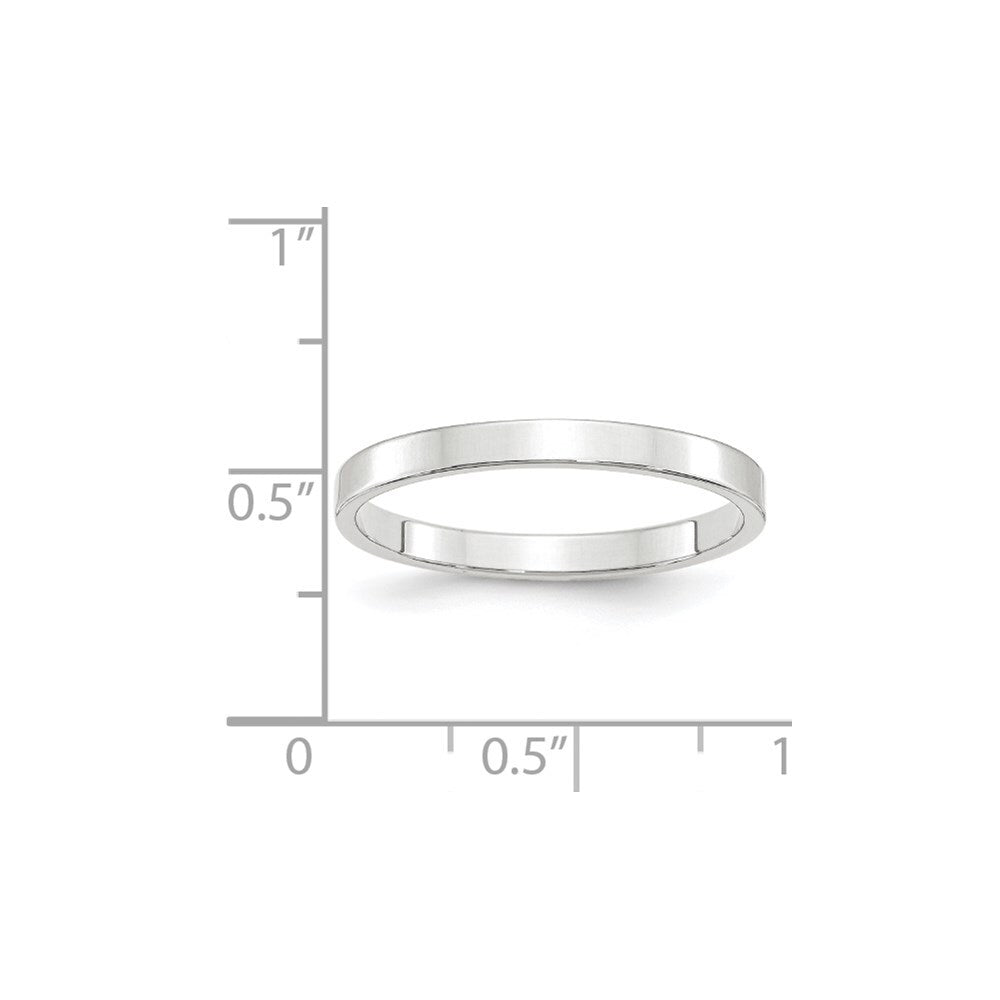 14k White Gold 2.5mm Lightweight Flat Wedding Band Size 8
