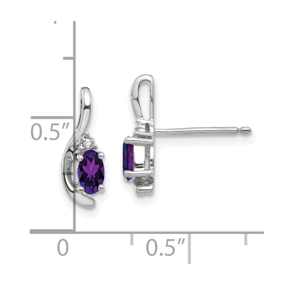 14k White Gold Amethyst and Diamond Stud Earrings Gift for Women