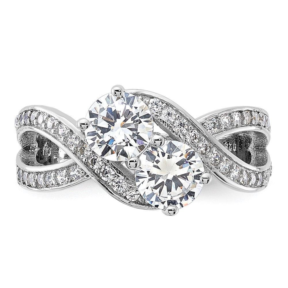 Sterling Silver Rhodium-plated Cubic Zirconia Two Stone Polished Ring Size 7