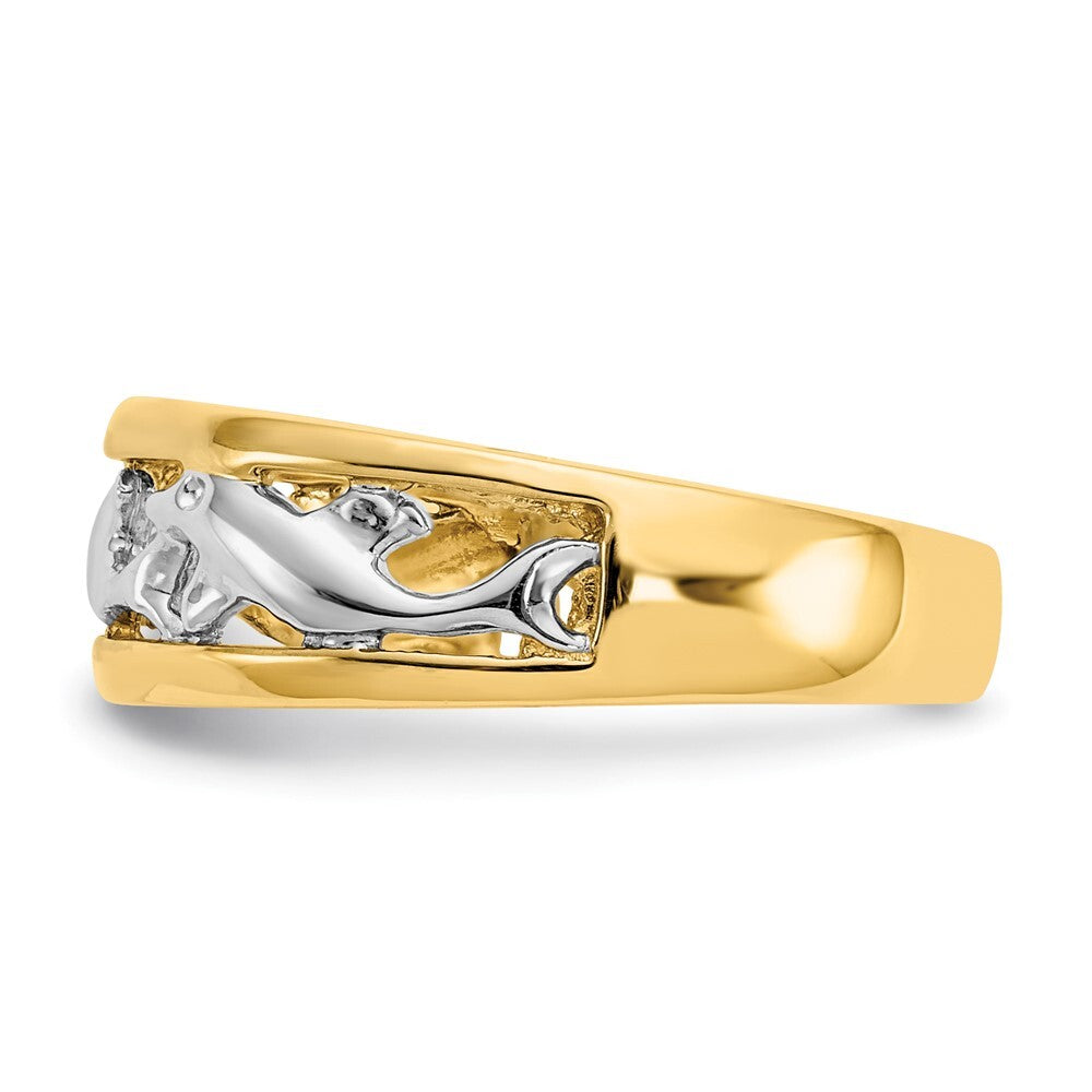 14K Yellow Gold With Rhodium Dolphin Ring