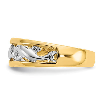 14K Yellow Gold With Rhodium Dolphin Ring