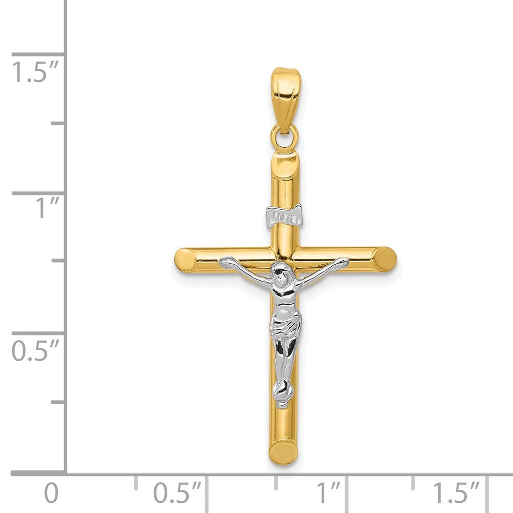 14k Two-tone Gold Hollow Crucifix Pendant for Women