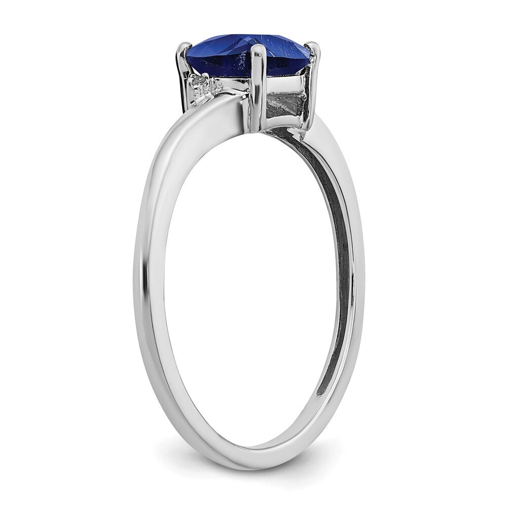 Sterling Silver Rhodium-plated Created Sapphire and Diamond Ring Size 7