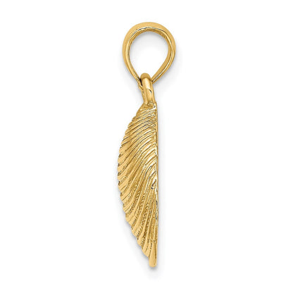 14k Yellow Gold Textured Clam Shell Charm Pendant for Women