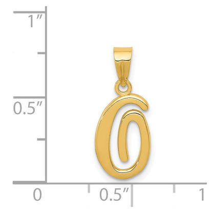 14k Yellow Gold Script Letter O Initial Pendant for Women