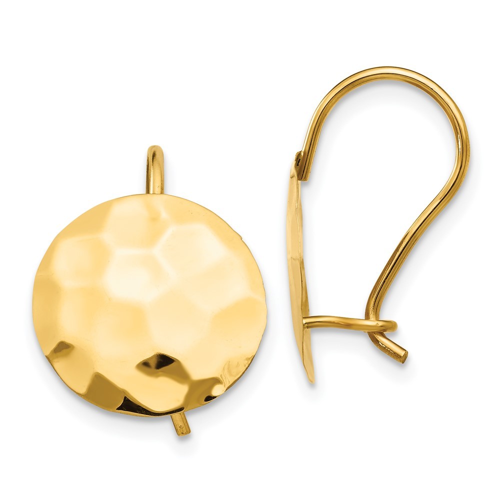 14k Yellow Gold Hammered Circle Disc Earrings