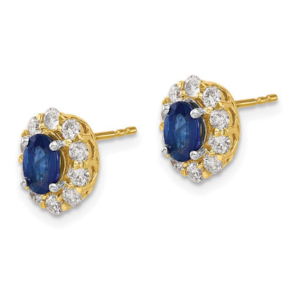 14k Yellow Gold Oval Sapphire and Diamond Halo Stud Earrings