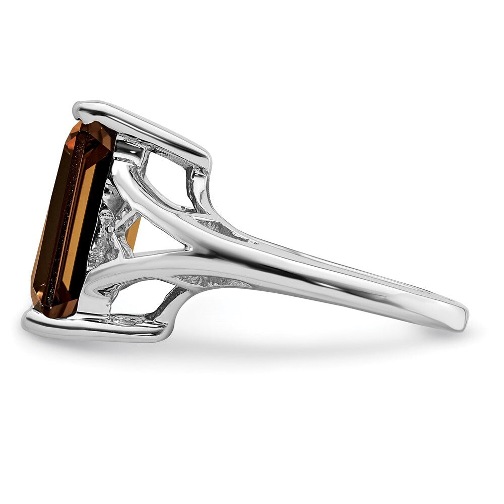 Sterling Silver Rhodium Smoky Quartz Ring Size 7