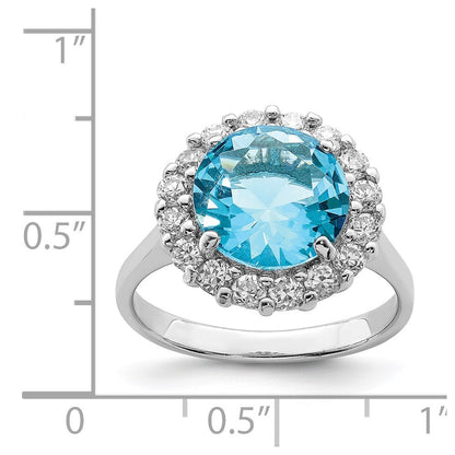 Sterling Silver Rhodium-plated Blue & Clear Cubic Zirconia Ring Size 8