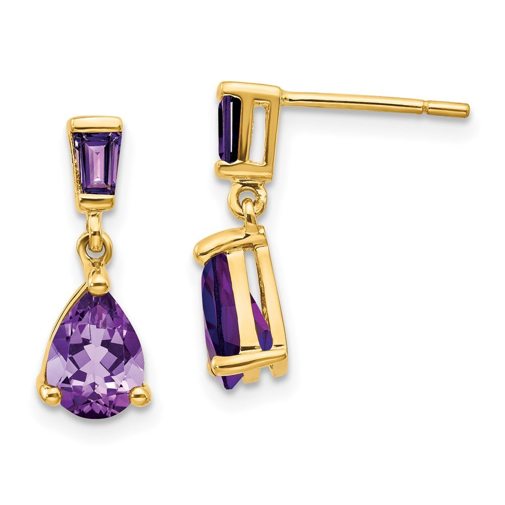 14k Yellow Gold  Amethyst Dangle Post Earrings