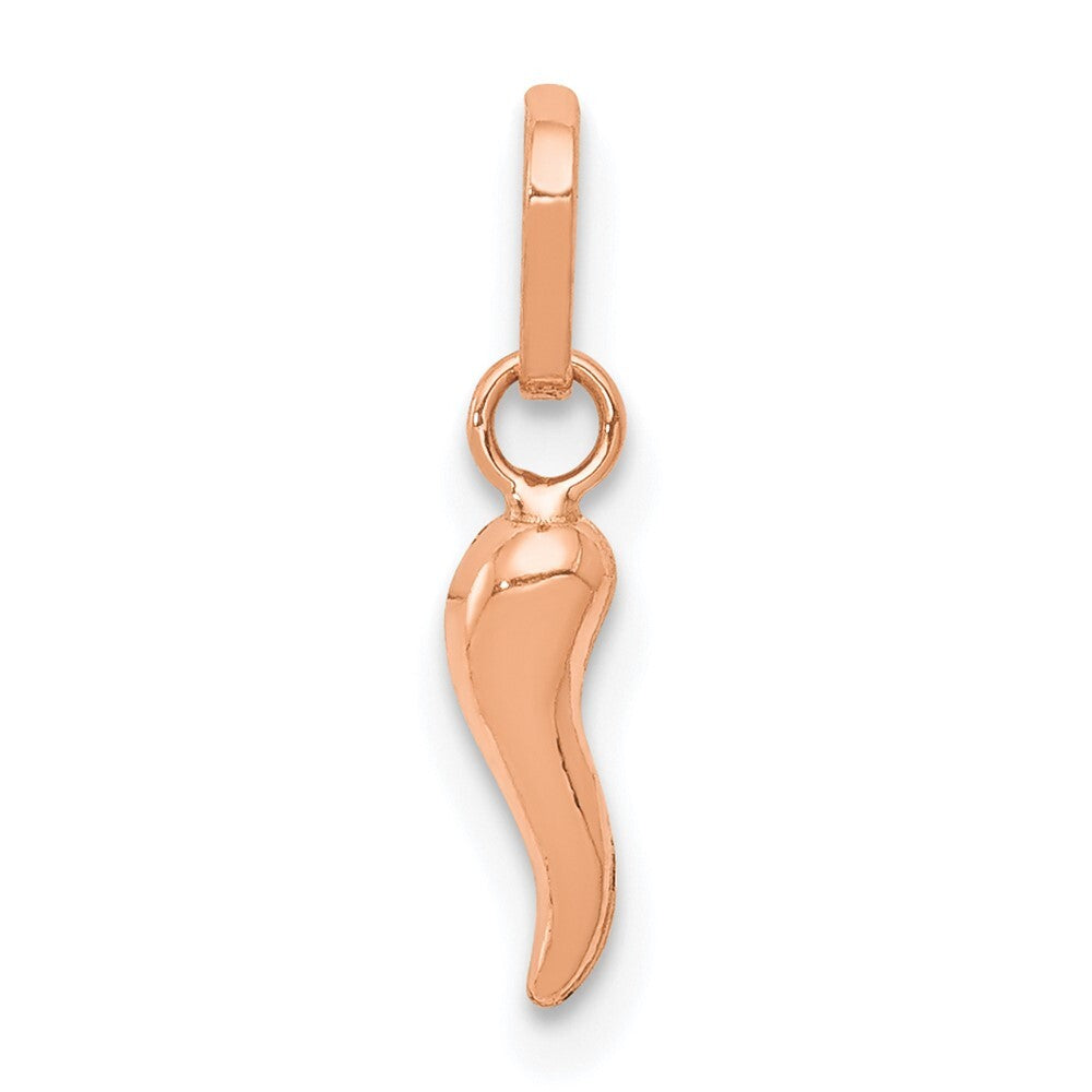 14k Rose Gold 3D Italian Horn Charm Pendant for Women