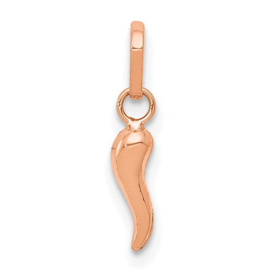 14k Rose Gold 3D Italian Horn Charm Pendant for Women