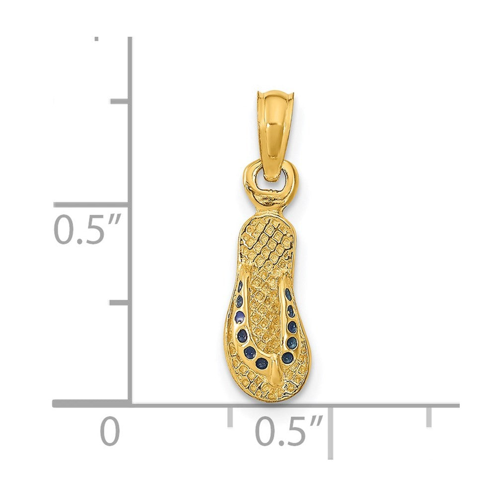14k Yellow Gold 3D W/ Blue Enamel Single Flip-Flop Charm