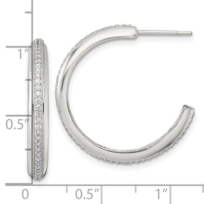 Sterling Silver Polished 26.5x3.5mm Cubic Zirconia Post C-Hoop Earrings