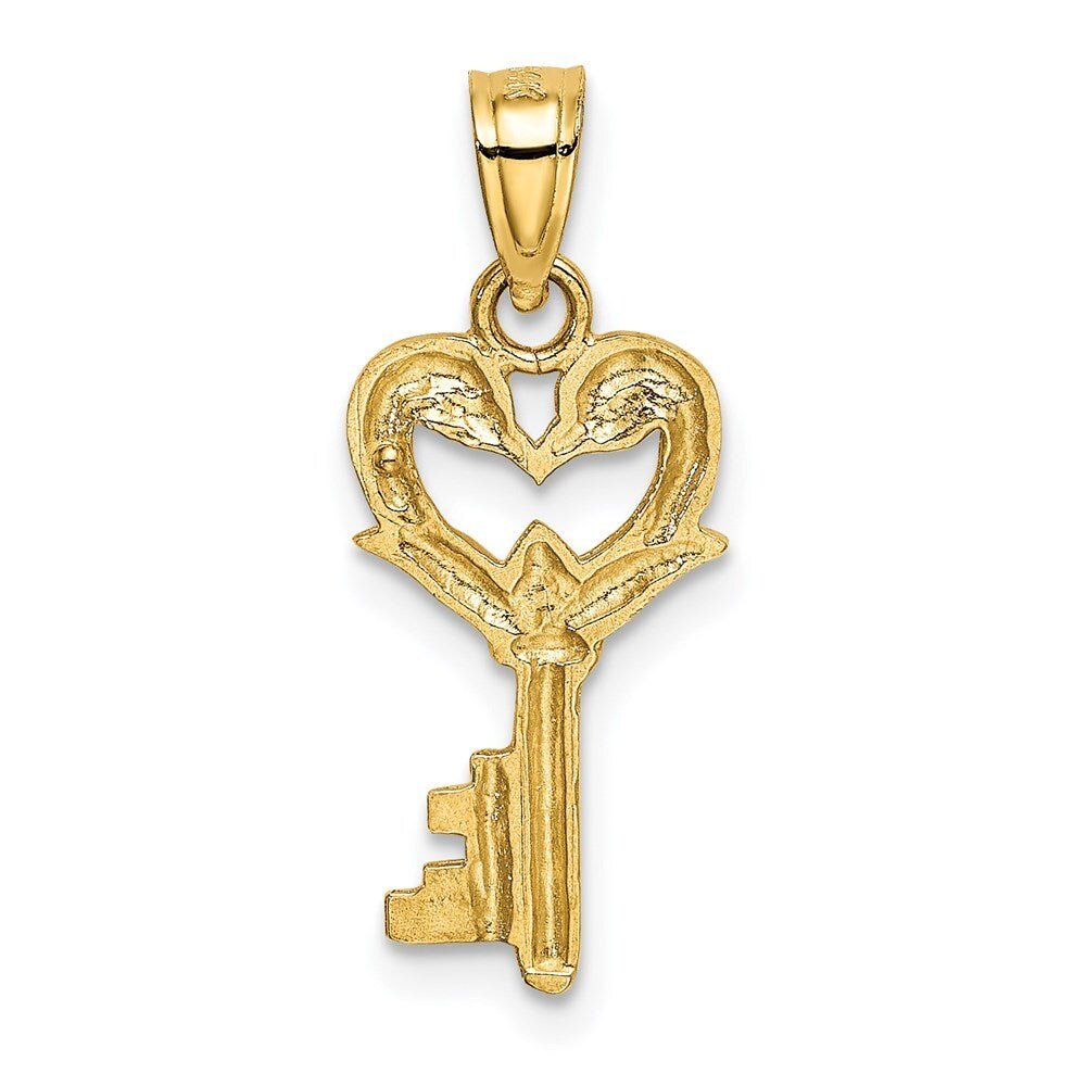 14k Yellow Gold Polished Swans Heart Key Charm Pendant for Women