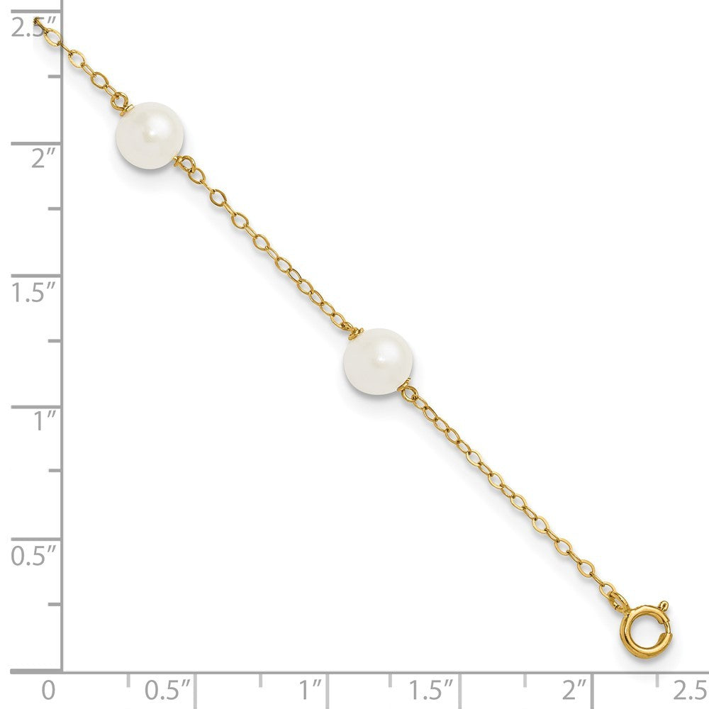 14k Yellow Gold 6mm Near-Round Freshwater Cultured Pearl 6-Station 9" Anklet