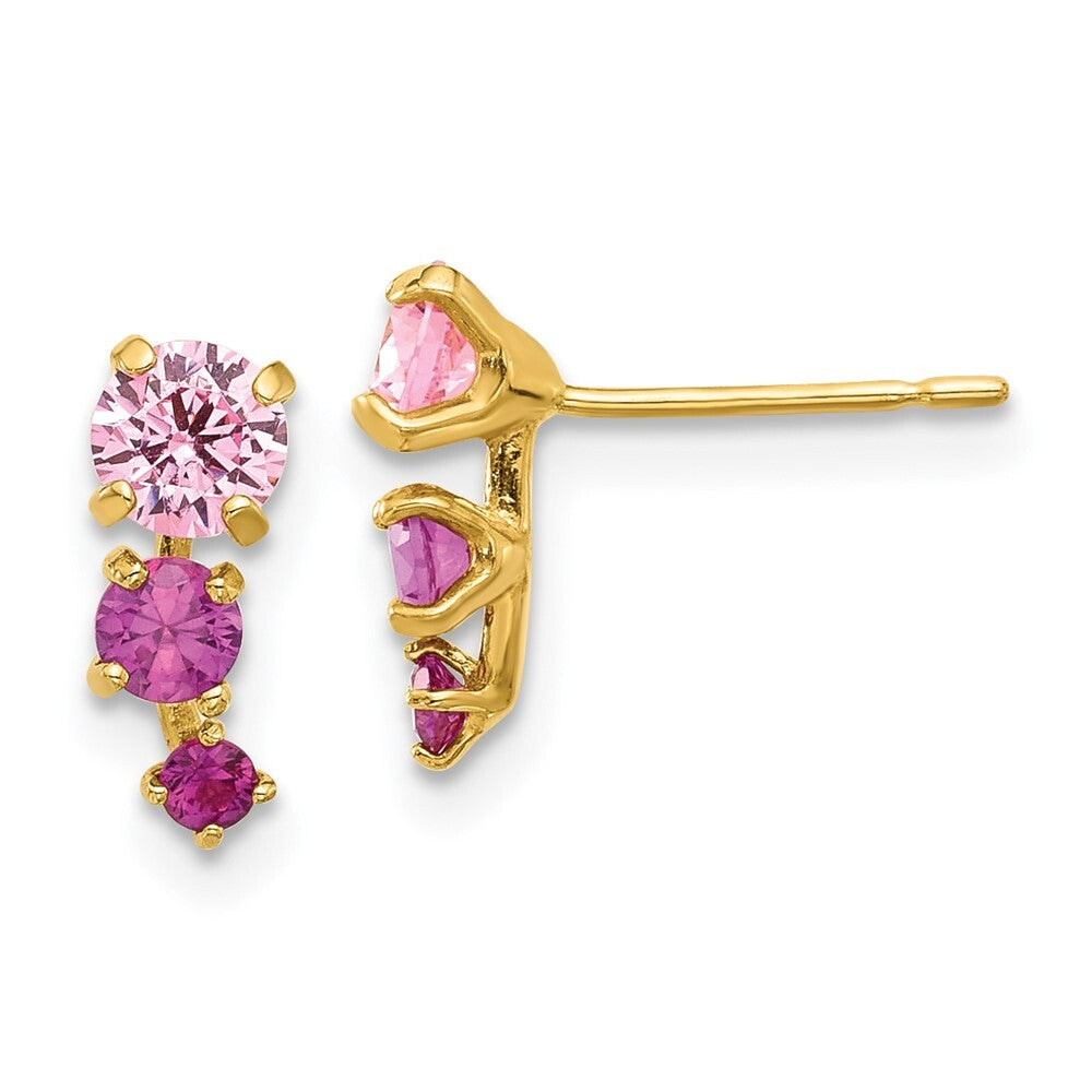 14k Yellow Gold Polished Pink and Red Cubic Zirconia Stud Earrings