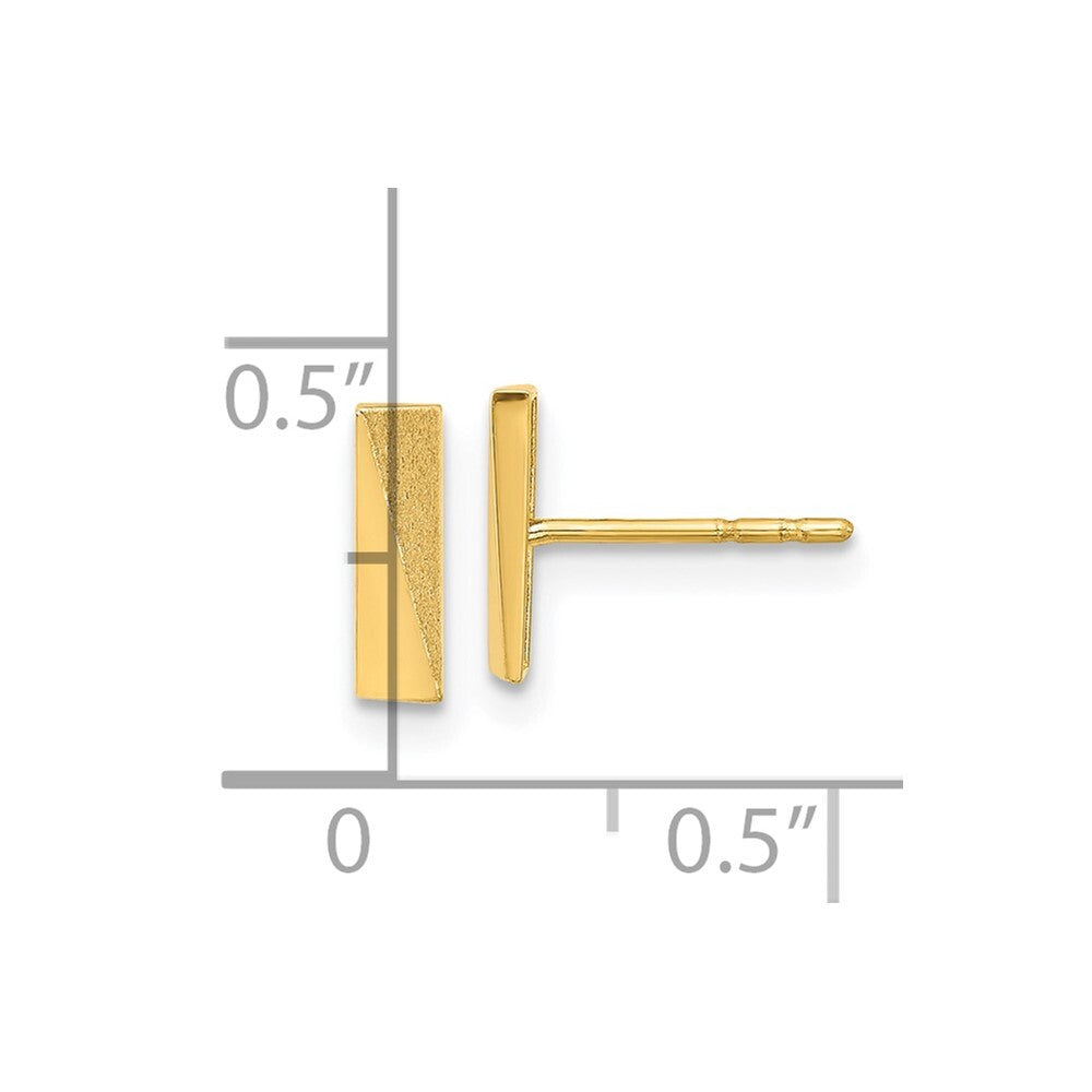 14k Yellow Gold Polished and Satin Bar Stud Earrings Gift for Women