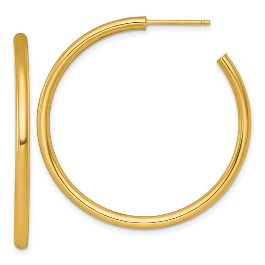14k Yellow Gold Polished 2.5 x 40mm Tube C-Hoop Earrings