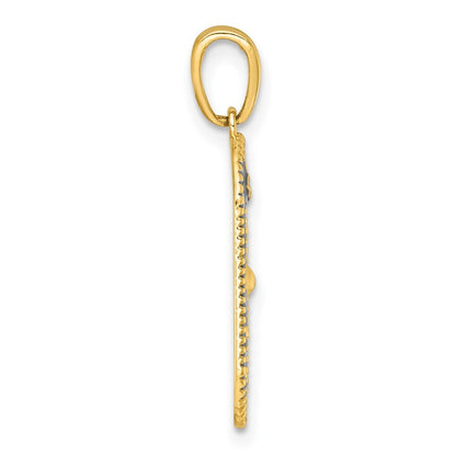14k Yellow Gold with White Rhodium Polished Enamel Sun And Moon Charm