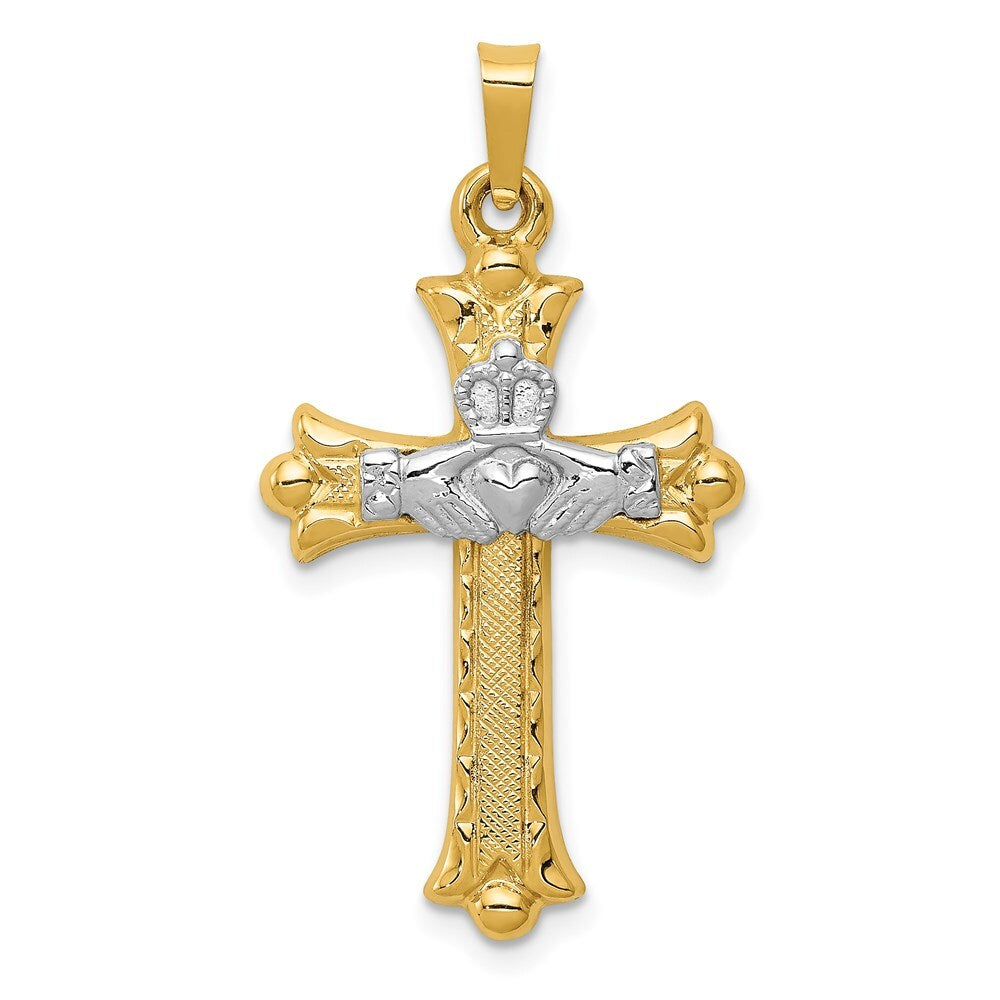 14k Two-tone Gold Claddagh Cross Pendant for Women