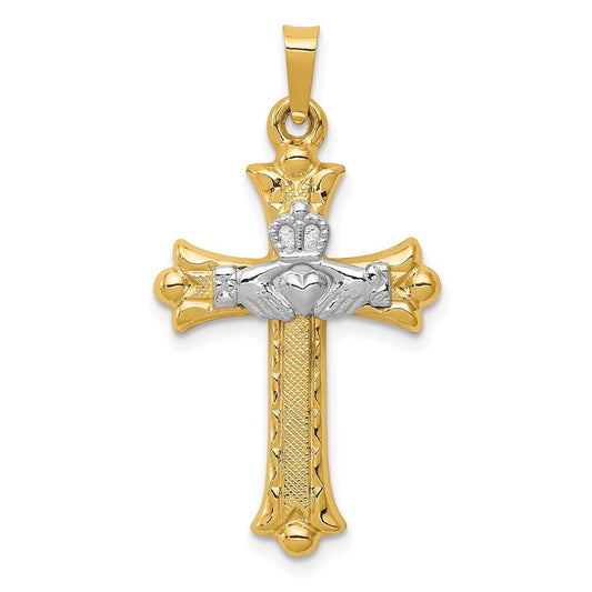 14k Two-tone Gold Claddagh Cross Pendant for Women