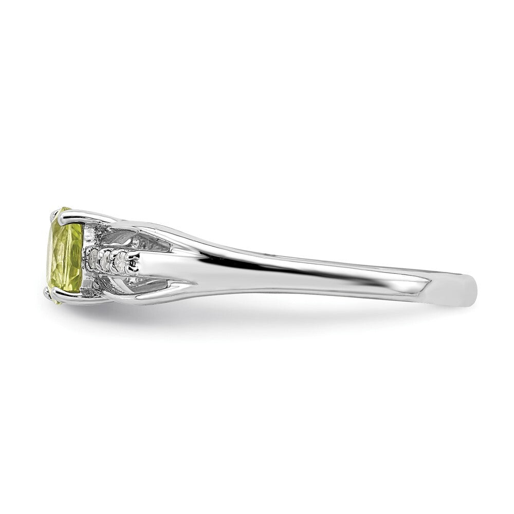 Sterling Silver Rhod-plated Diamond Peridot Ring Size 8