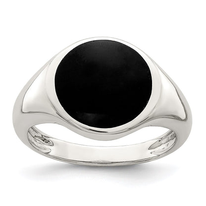 Sterling Silver Onyx Inlay Ring Size 7